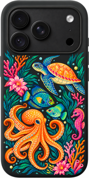 Coral Carnival iPhone case design preview in Black. Model-specific fit and camera openings vary.