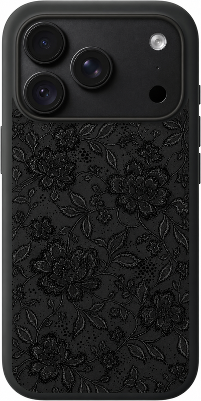 Midnight Lace iPhone case design preview in Black. Model-specific fit and camera openings vary.