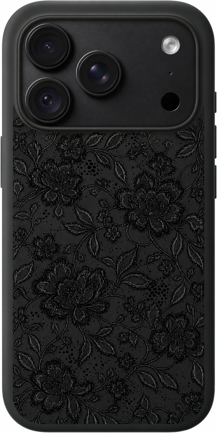 Midnight Lace iPhone case design preview in Black. Model-specific fit and camera openings vary.
