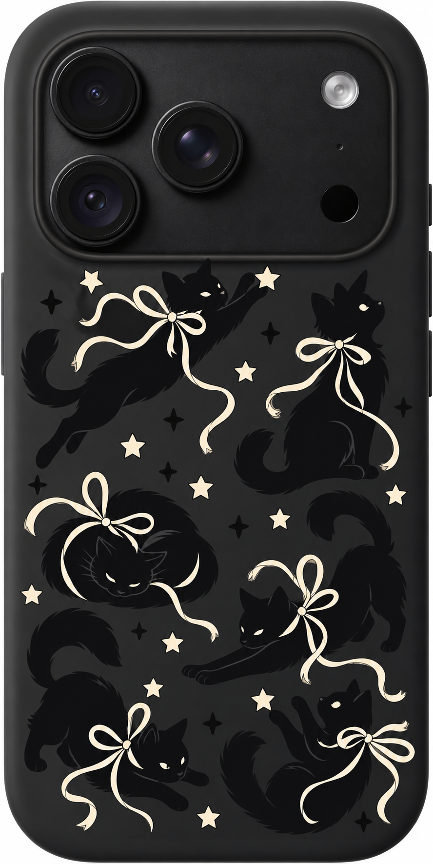 Velvet Cats iPhone case design preview in Black. Model-specific fit and camera openings vary.