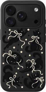 Velvet Cats iPhone case design preview in Black. Model-specific fit and camera openings vary.