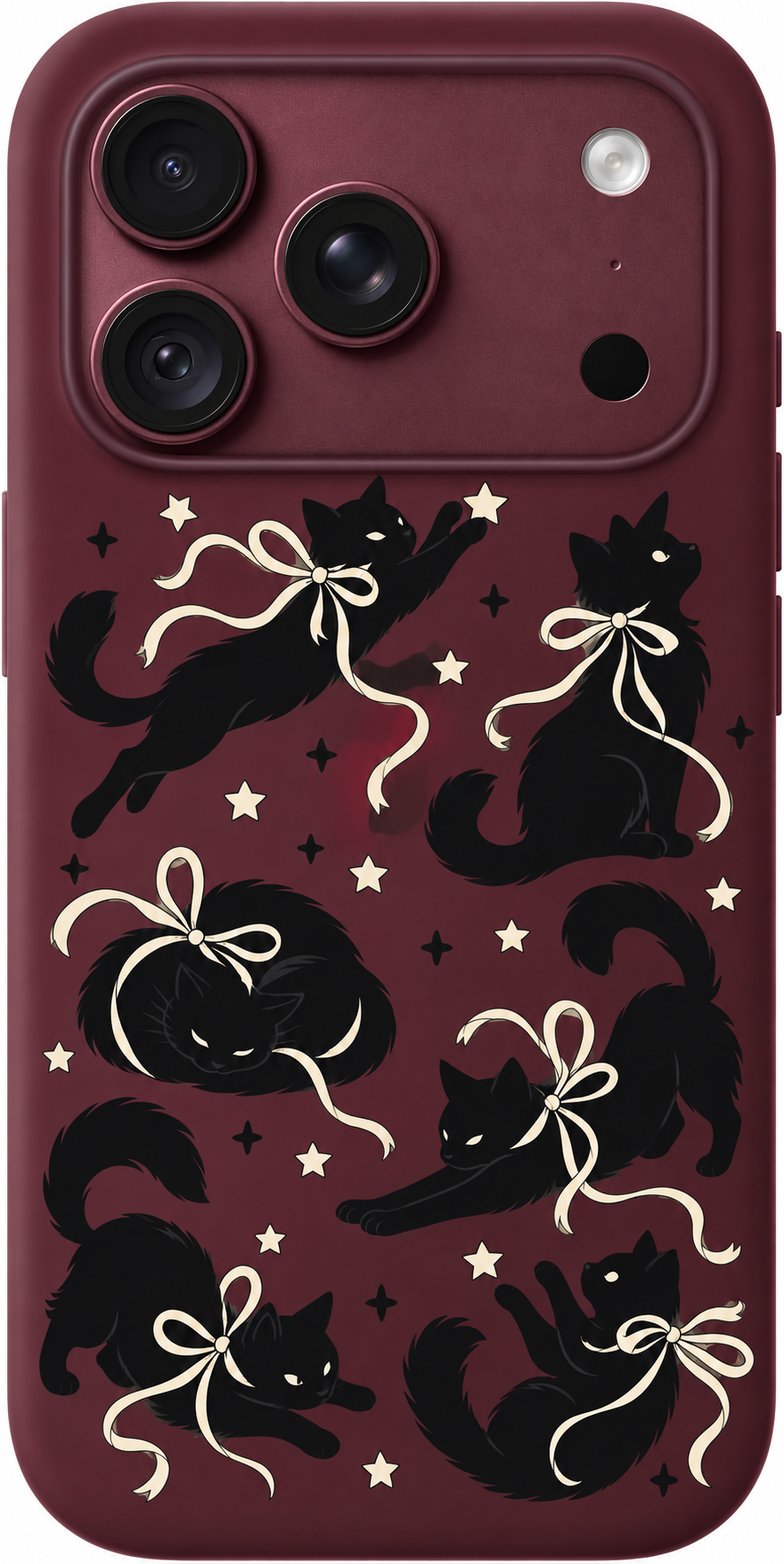 Velvet Cats iPhone case design preview in Burgundy. Model-specific fit and camera openings vary.