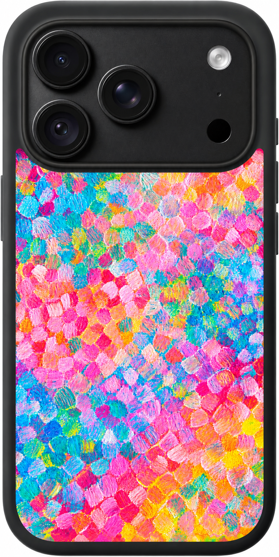 Neon Summer Mosaic iPhone case design preview in Black. Model-specific fit and camera openings vary.