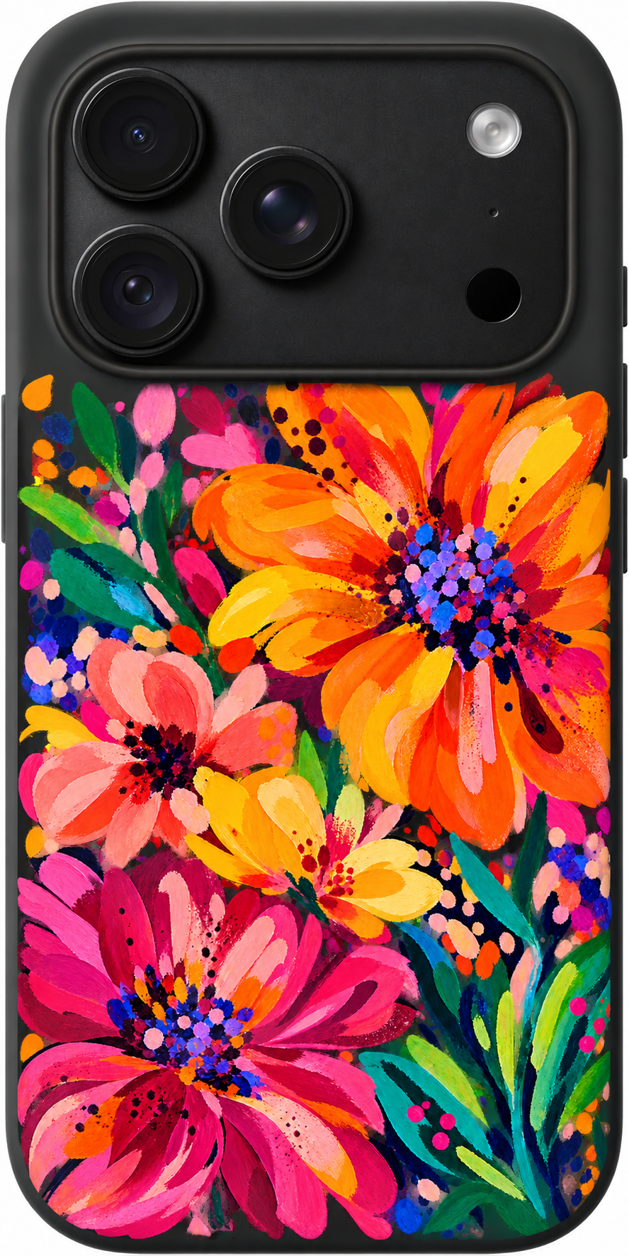 Watercolor Bloom iPhone case design preview in Black. Model-specific fit and camera openings vary.