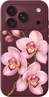 Orchid Reverie iPhone case design preview in Burgundy. Model-specific fit and camera openings vary.