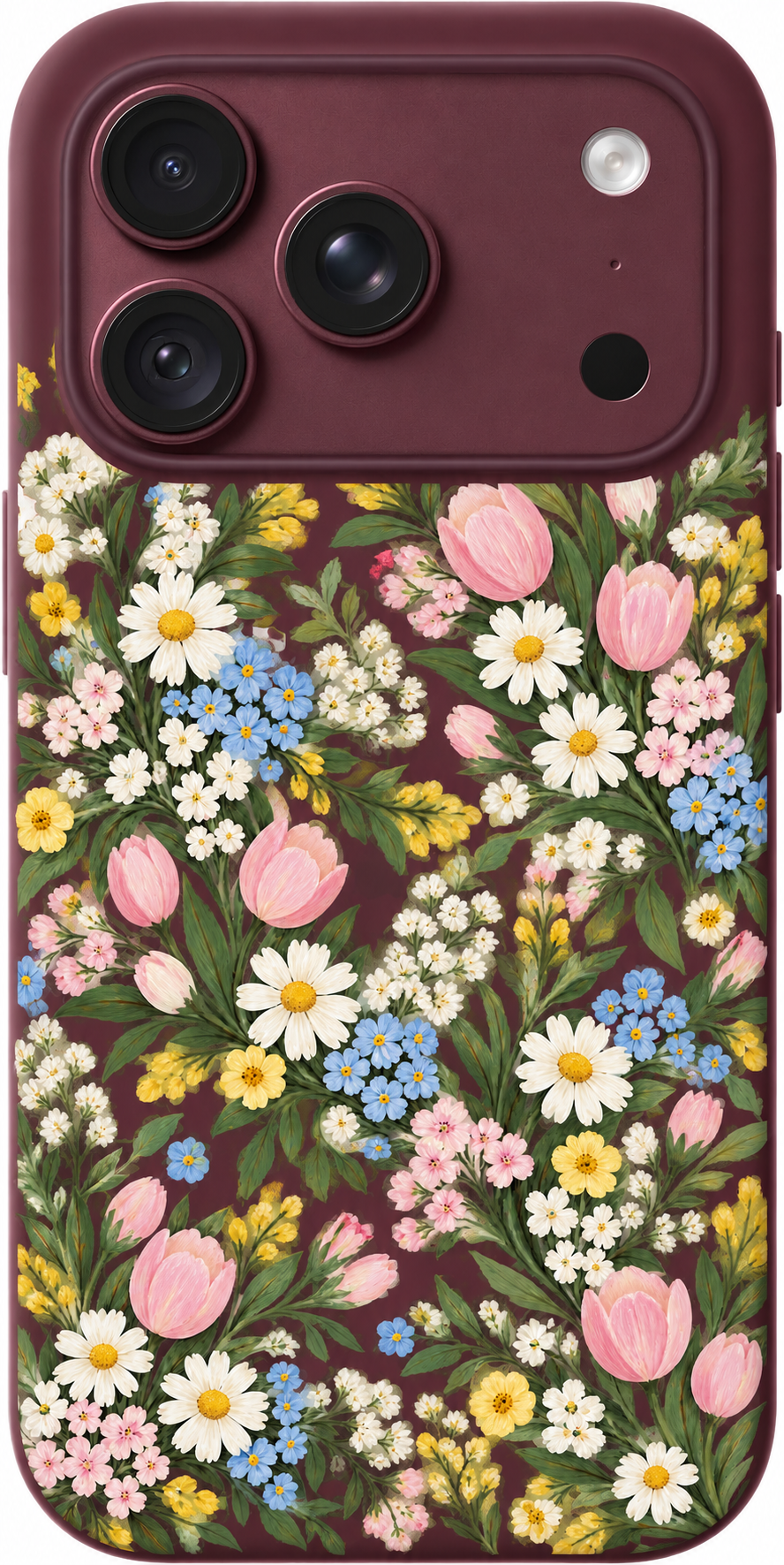 Eleanor Meadow iPhone case design preview in Burgundy. Model-specific fit and camera openings vary.