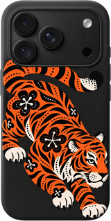 Tiger Roam iPhone case design preview in Black. Model-specific fit and camera openings vary.