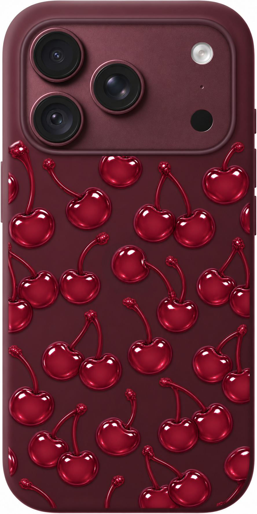 Cherry Velvet Jelly iPhone case design preview in Burgundy. Model-specific fit and camera openings vary.