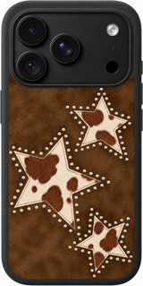 Cowhide Stardust iPhone case design preview in Black. Model-specific fit and camera openings vary.