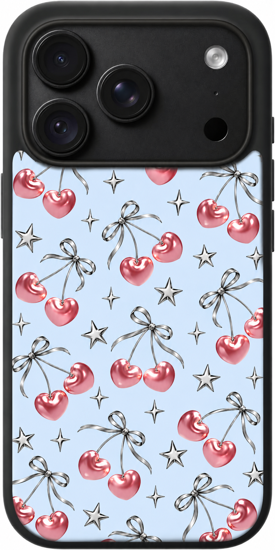 Pink Cherry Gleam iPhone case design preview in Black. Model-specific fit and camera openings vary.