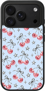 Pink Cherry Gleam iPhone case design preview in Black. Model-specific fit and camera openings vary.