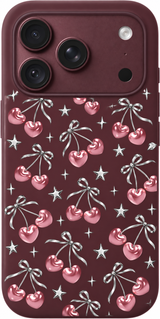 Pink Cherry Gleam iPhone case design preview in Burgundy. Model-specific fit and camera openings vary.