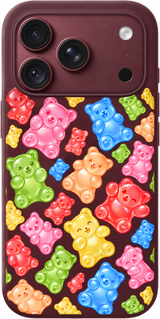 Jelly Bear Parade iPhone case design preview in Burgundy. Model-specific fit and camera openings vary.