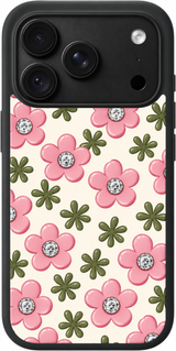 Crystal Petal Pink iPhone case design preview in Black. Model-specific fit and camera openings vary.