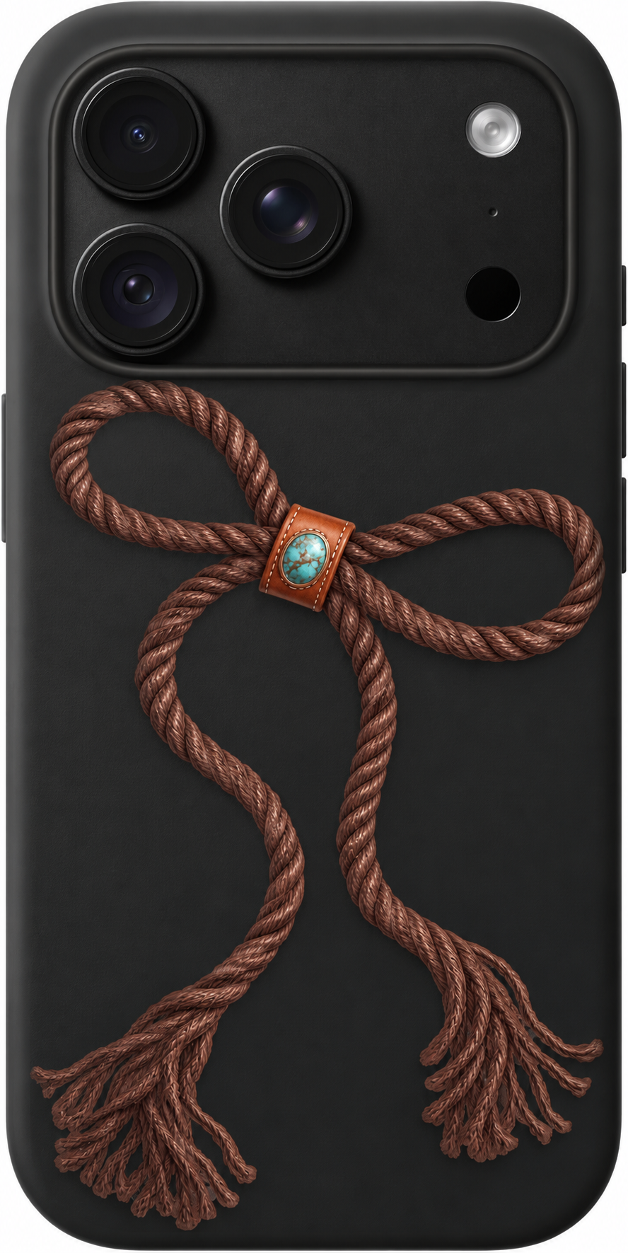 Rodeo Ribbon iPhone case design preview in Black. Model-specific fit and camera openings vary.