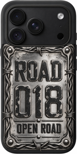 Roadside Relic iPhone case design preview in Black. Model-specific fit and camera openings vary.