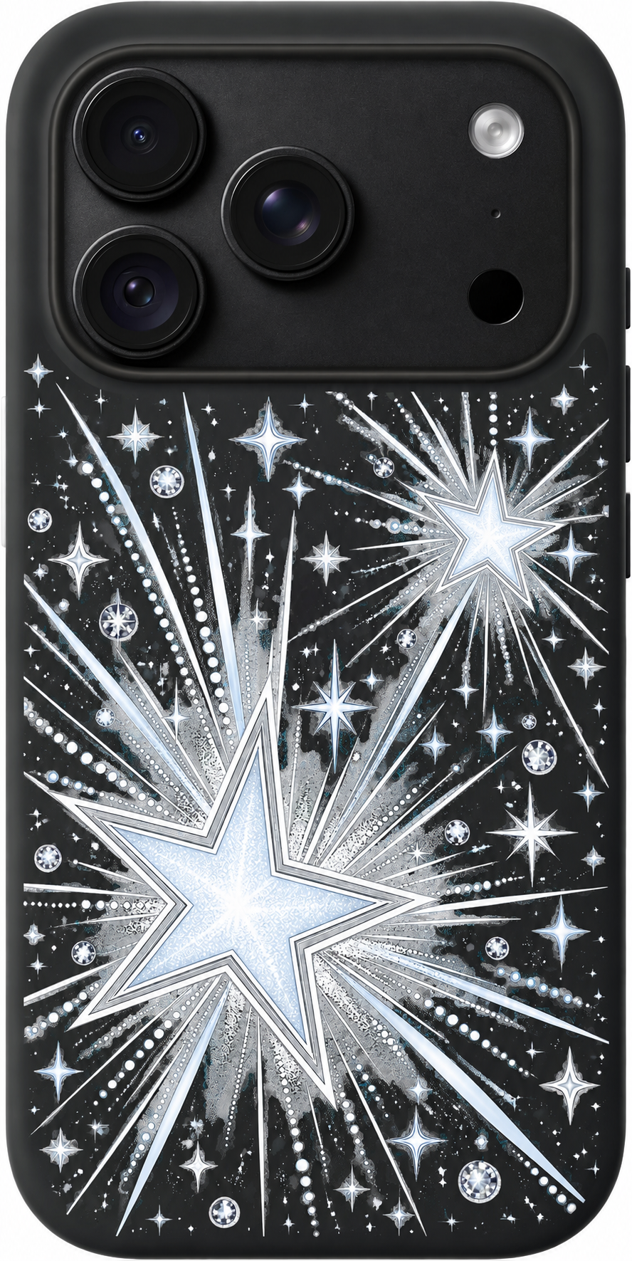 First Starlight iPhone case design preview in Black. Model-specific fit and camera openings vary.