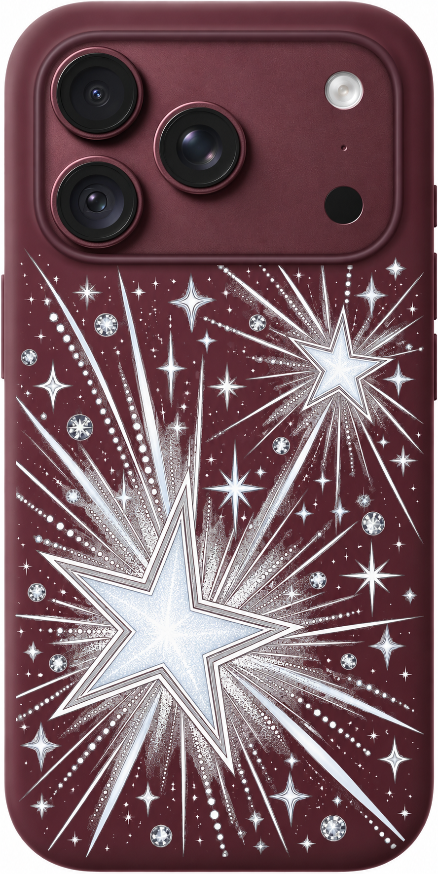 First Starlight iPhone case design preview in Burgundy. Model-specific fit and camera openings vary.