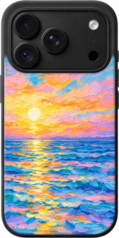 Sunset Frost iPhone case design preview in Black. Model-specific fit and camera openings vary.