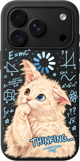 Thinking Kitty iPhone case design preview in Black. Model-specific fit and camera openings vary.