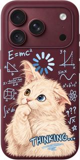 Thinking Kitty iPhone case design preview in Burgundy. Model-specific fit and camera openings vary.