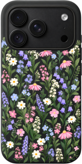 Pastel Meadow Whispers iPhone case design preview in Black. Model-specific fit and camera openings vary.
