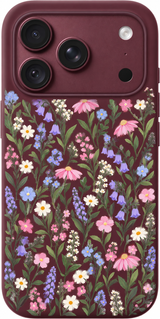 Pastel Meadow Whispers iPhone case design preview in Burgundy. Model-specific fit and camera openings vary.