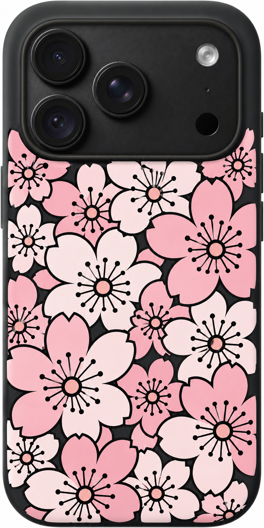 Sakura Petal Mosaic iPhone case design preview in Black. Model-specific fit and camera openings vary.