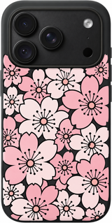 Sakura Petal Mosaic iPhone case design preview in Black. Model-specific fit and camera openings vary.