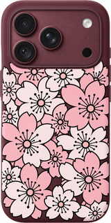 Sakura Petal Mosaic iPhone case design preview in Burgundy. Model-specific fit and camera openings vary.