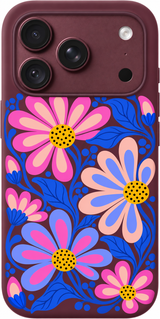 Mystic Daisy Dance iPhone case design preview in Burgundy. Model-specific fit and camera openings vary.