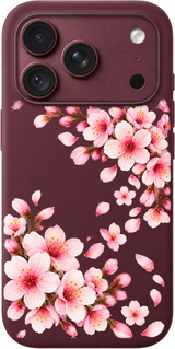 Saturday Sakura Breeze iPhone case design preview in Burgundy. Model-specific fit and camera openings vary.