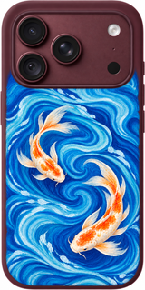 Koi Current iPhone case design preview in Burgundy. Model-specific fit and camera openings vary.