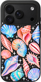 Seashell Aurora iPhone case design preview in Black. Model-specific fit and camera openings vary.