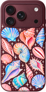 Seashell Aurora iPhone case design preview in Burgundy. Model-specific fit and camera openings vary.