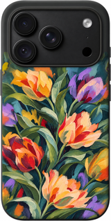 Tulip Reverie iPhone case design preview in Black. Model-specific fit and camera openings vary.