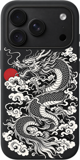 Dragon Ascending iPhone case design preview in Black. Model-specific fit and camera openings vary.
