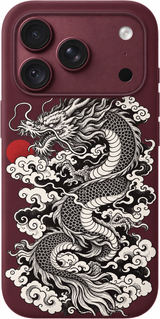 Dragon Ascending iPhone case design preview in Burgundy. Model-specific fit and camera openings vary.