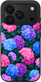 Endless Hydrangea Waltz iPhone case design preview in Black. Model-specific fit and camera openings vary.