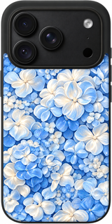 Porcelain Blue Hydrangea iPhone case design preview in Black. Model-specific fit and camera openings vary.