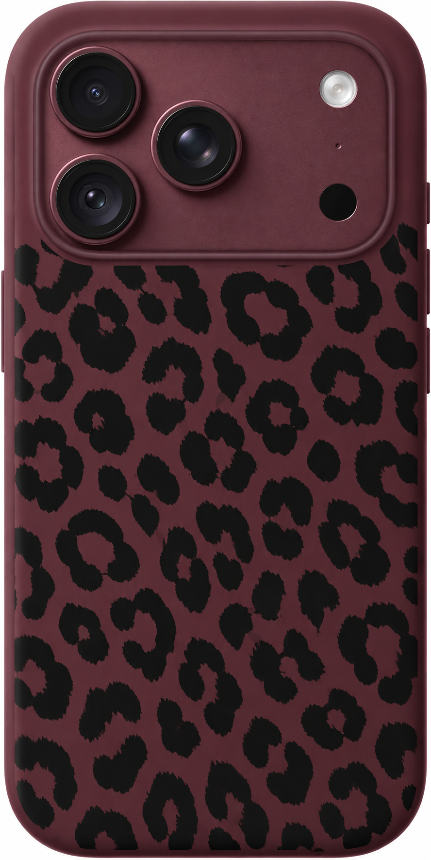 Leopard Ink iPhone case design preview in Burgundy. Model-specific fit and camera openings vary.