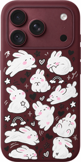 Bunny Cloud Club iPhone case design preview in Burgundy. Model-specific fit and camera openings vary.