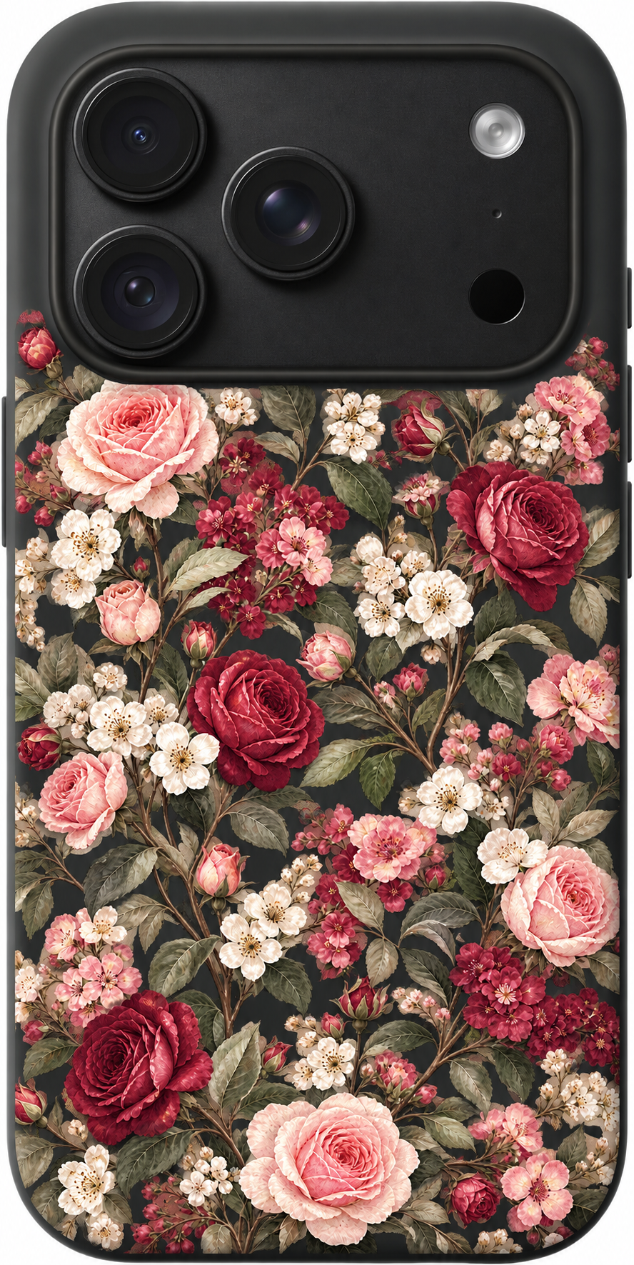 Vintage Flower Stroll iPhone case design preview in Black. Model-specific fit and camera openings vary.