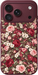 Vintage Flower Stroll iPhone case design preview in Burgundy. Model-specific fit and camera openings vary.