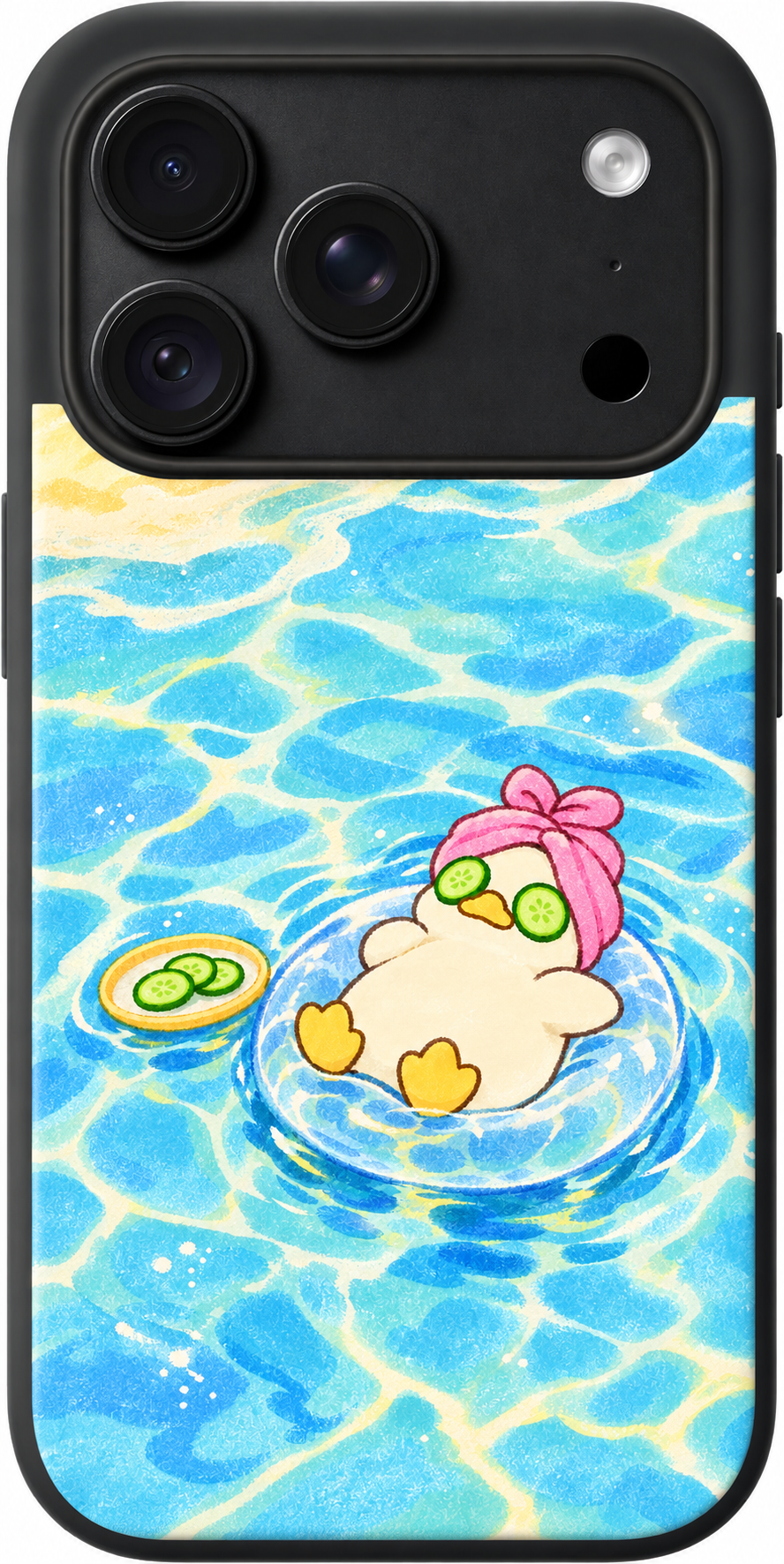 Duck Spa Break iPhone case design preview in Black. Model-specific fit and camera openings vary.