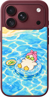 Duck Spa Break iPhone case design preview in Burgundy. Model-specific fit and camera openings vary.