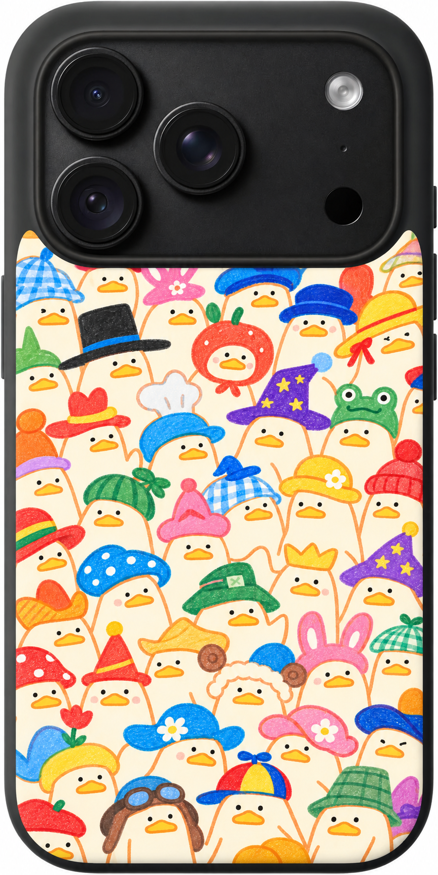 Duck Hat Festival iPhone case design preview in Black. Model-specific fit and camera openings vary.