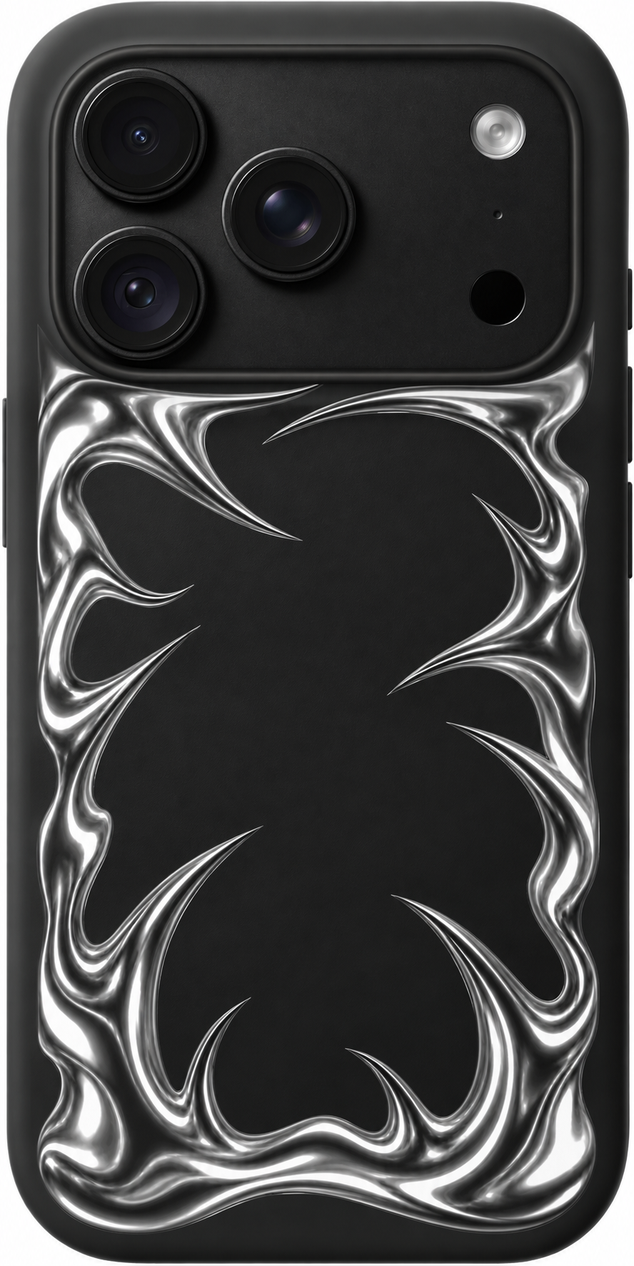 Liquid Silver Frame iPhone case design preview in Black. Model-specific fit and camera openings vary.