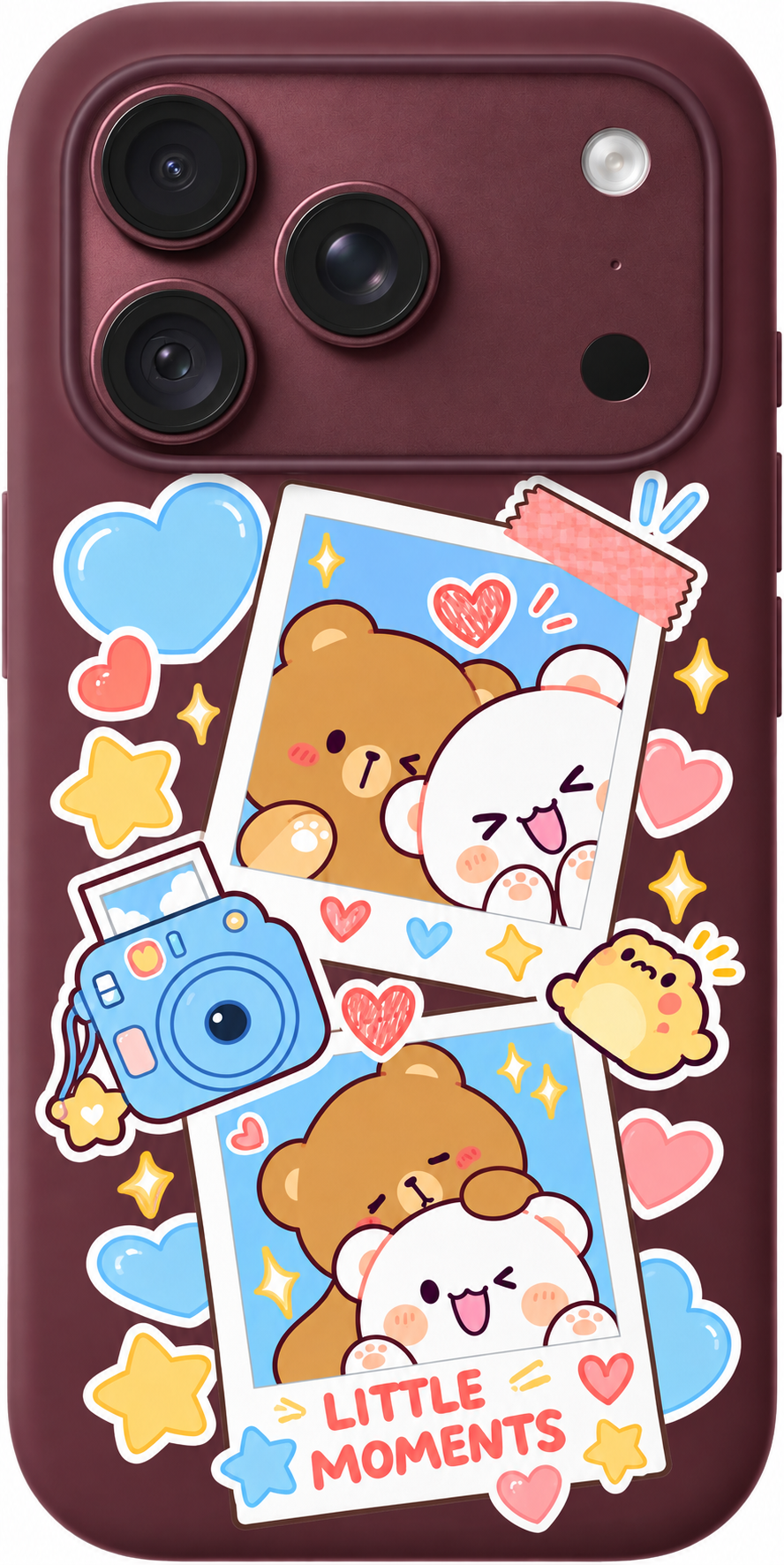 Captured Little Moments iPhone case design preview in Burgundy. Model-specific fit and camera openings vary.