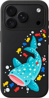 Whale Shark Wander iPhone case design preview in Black. Model-specific fit and camera openings vary.